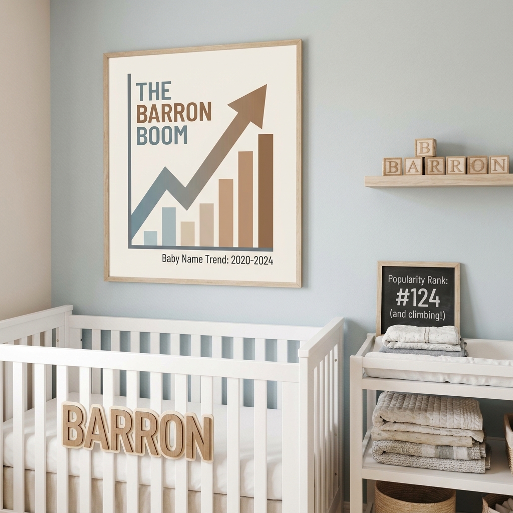 Neutral aesthetic baby nursery room highlighting the rising Barron baby name popularity trend.