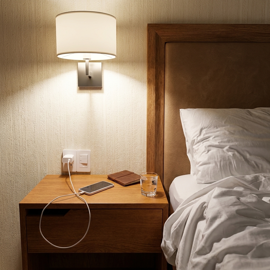 Smartphone on a nightstand illustrating the common habit of charging your phone to 100% overnight.