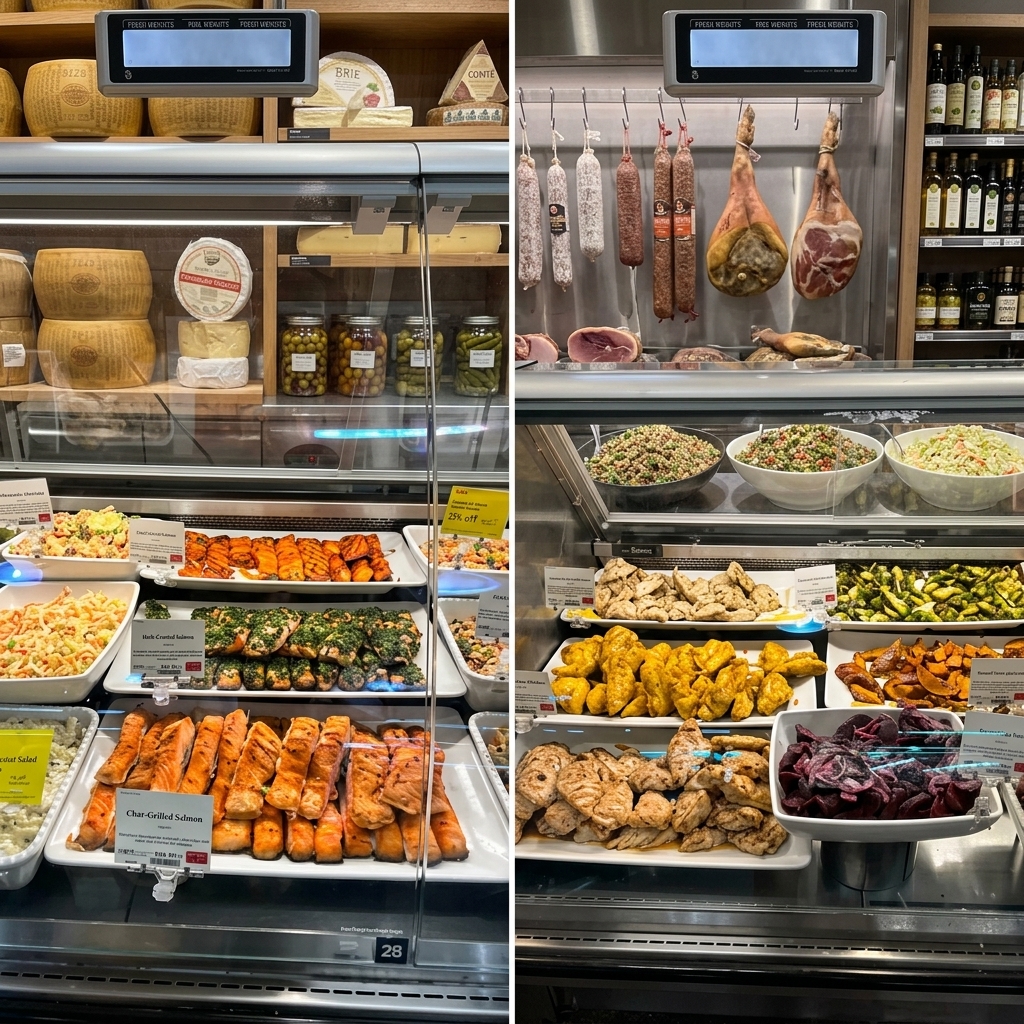 A variety of side dish options for the Whole Foods 35 dollar family meal deal including quinoa salad and roasted potatoes.