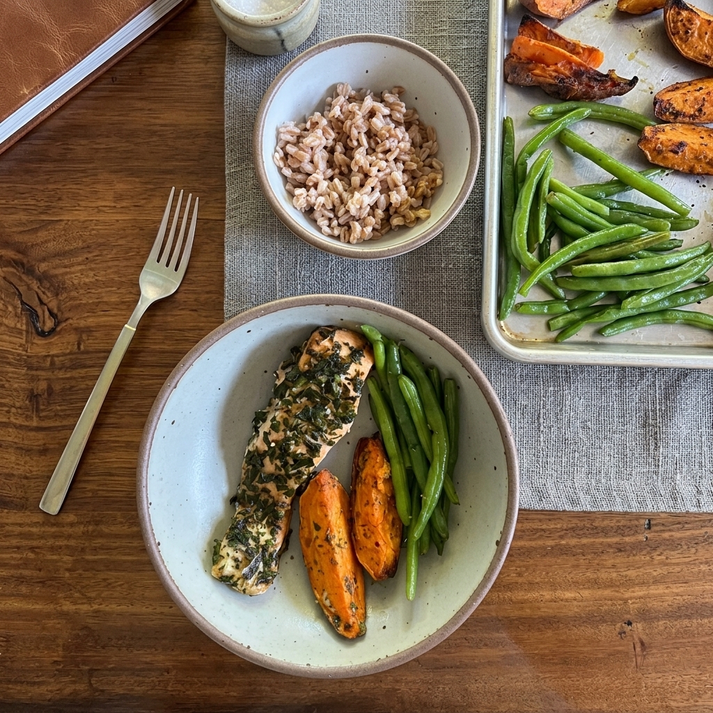 A delicious plated dinner using the Whole Foods 35 dollar family meal deal components