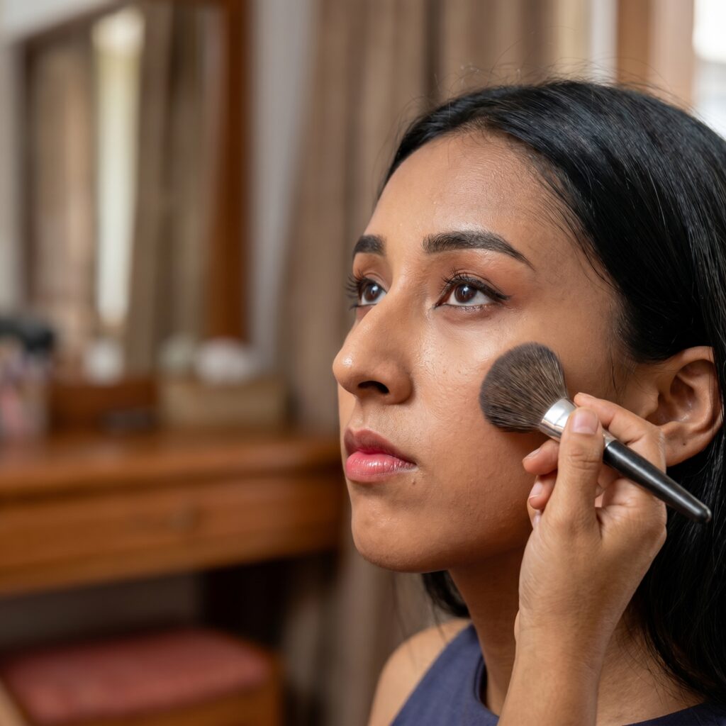 Makeup artist seamlessly blending concealer for a flawless airbrushed makeup look