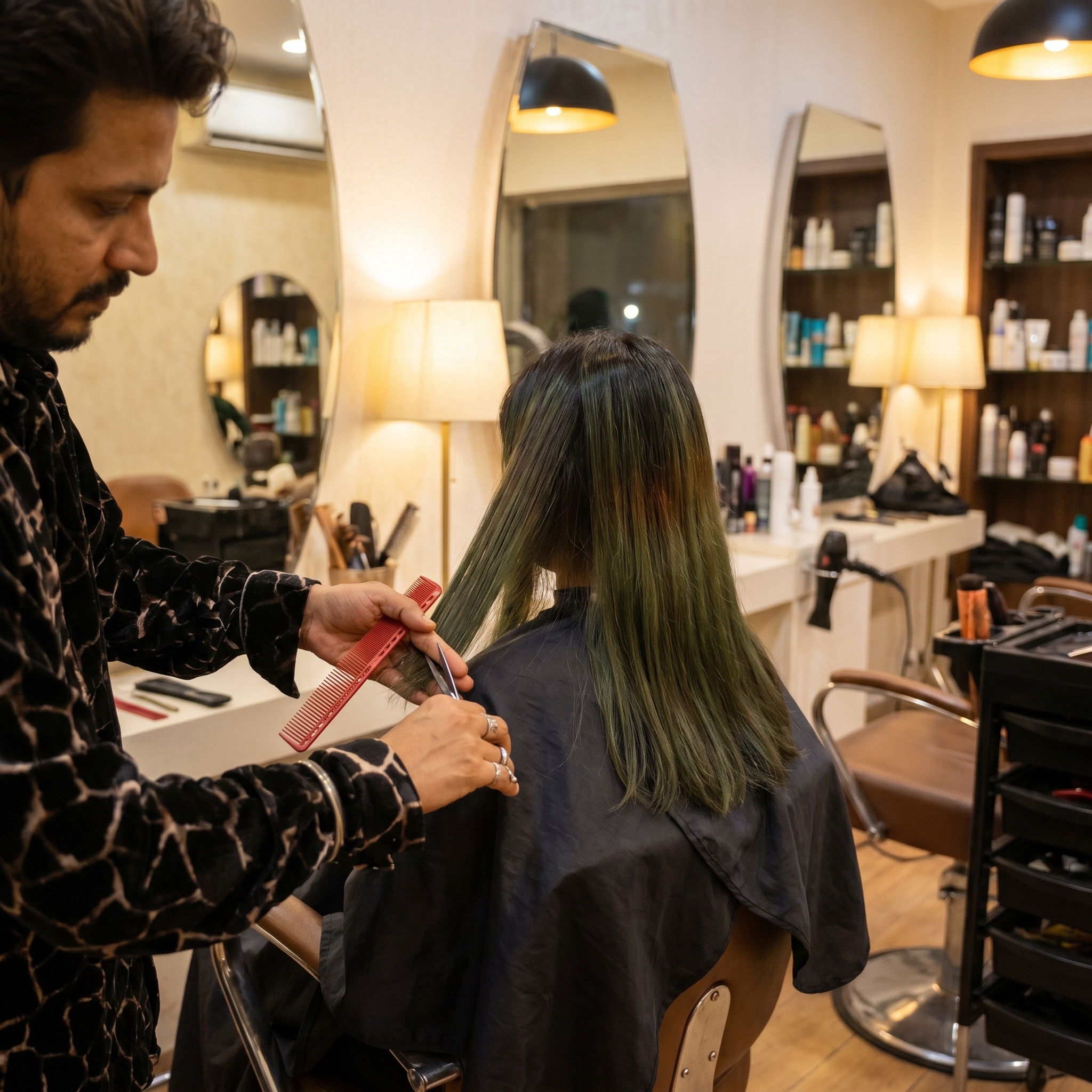 Hairstylist trimming healthy curly hair using effective little-known beauty hacks